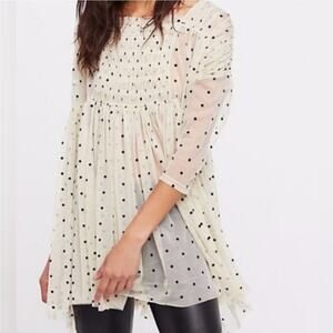 Free People Saya polka dot Sheer Mesh Tulle Baby doll Dress Size M